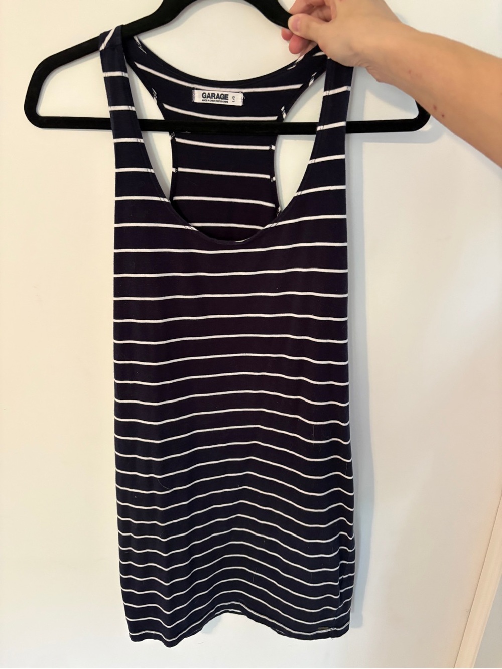 Garage Navy & White Striped Racerback Tank